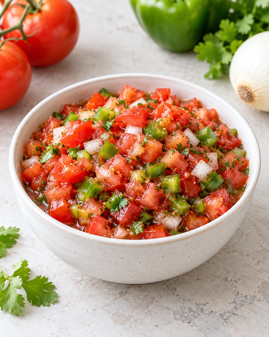 Fresh tomato salsa with green pepper and onion
